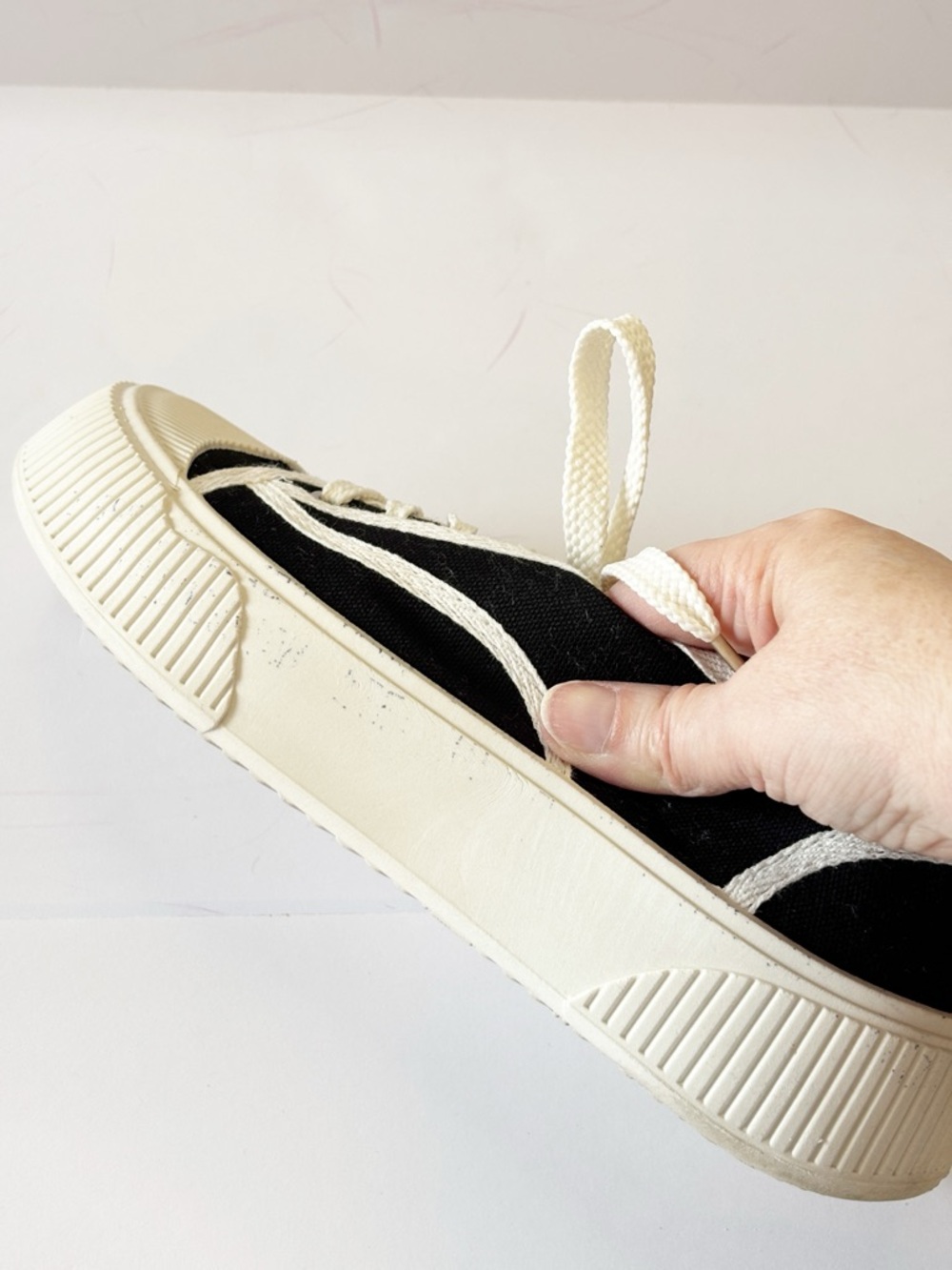 Chunky Platform Sneakers Womens 39 Black White Canvas Lace Up Streetwear Shoes - Picture 8 of 14